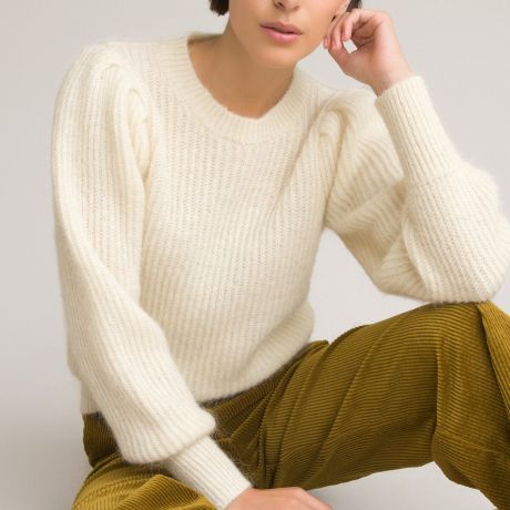 Пуловер LaRedoute Пуловер С круглым вырезом рукава с напуском XL белый