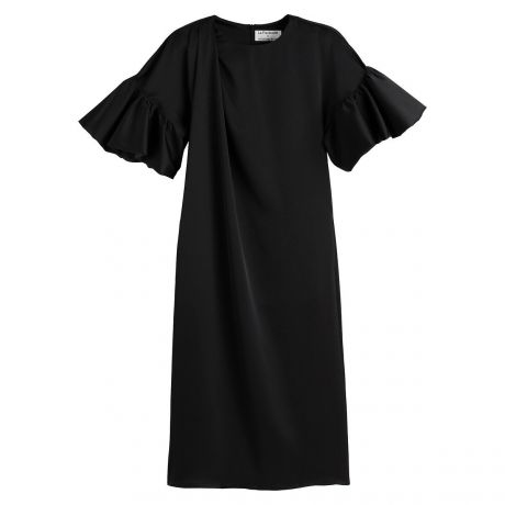 Прямое LaRedoute Прямое Платье средней длины с короткими рукавами с рюшами 46 черный