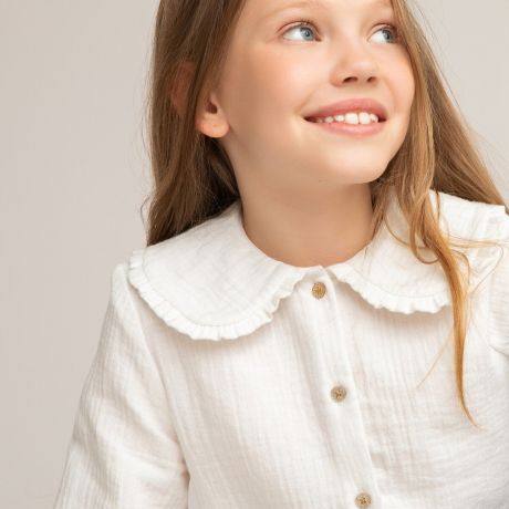 Блузка LaRedoute Блузка Для девочек с отложным воротником хлопчатобумажная 3-12 лет 4 года - 102 см бежевый