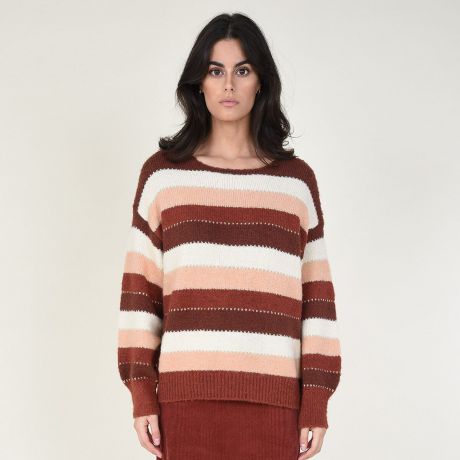 Пуловер LaRedoute Пуловер В полоску с круглым вырезом и с отделкой металлизированной нитью M оранжевый
