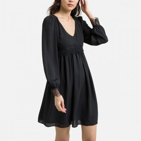 Платье LaRedoute Платье Короткое с V-образным вырезом из кружева 42 черный