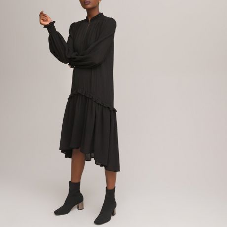Платье LaRedoute Платье С расклешенной юбкой небольшим воротником и длинными рукавами 40 черный