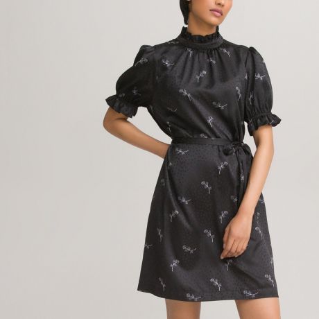 Платье LaRedoute Платье С воротником-стойкой короткие рукава из сатина с принтом 50 черный