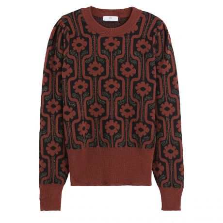 Пуловер LaRedoute Пуловер С круглым вырезом жаккардовый цветочный узор M черный