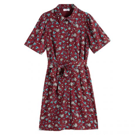 Платье-рубашка LaRedoute Платье-рубашка С цветочным принтом с короткими рукавами 46 красный