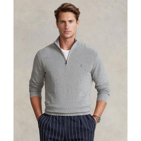 Пуловер LaRedoute Пуловер С воротником-стойкой на молнии из хлопковой ткани Pima XXL серый