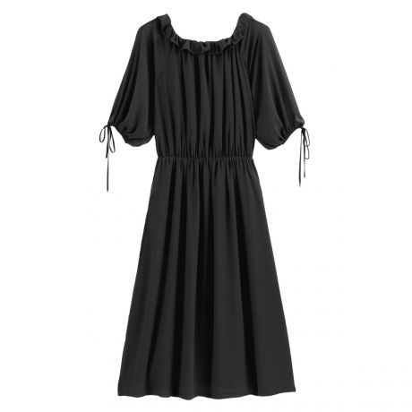 Платье LaRedoute Платье Средней длины с круглым вырезом и рукавами по локоть 44 черный