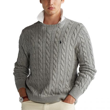 Пуловер LaRedoute Пуловер С круглым вырезом и узором косы из хлопкового трикотажа XL серый