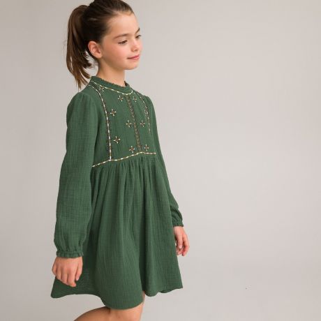 Платье LaRedoute Платье С вышивкой и длинными рукавами 5 лет - 108 см зеленый