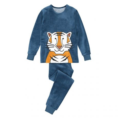 Пижама LaRedoute Пижама Из велюра с рисунком тигр 3-12 лет 10 лет - 138 см синий