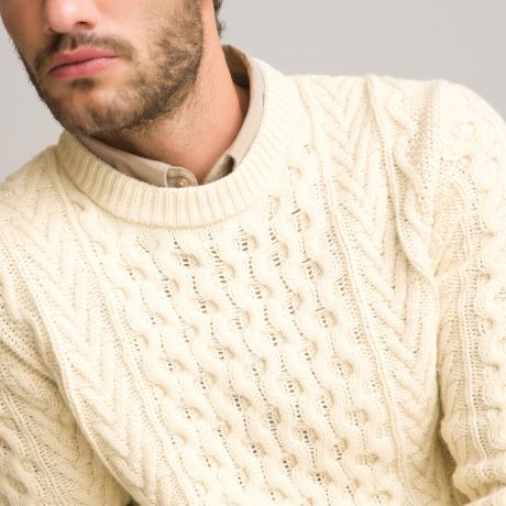 Пуловер LaRedoute Пуловер С круглым вырезом из трикотажа с узором косы 3XL бежевый