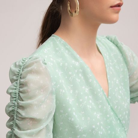 Блузка LaRedoute Блузка С запахом и короткими рукавами с принтом 42 (FR) - 48 (RUS) зеленый