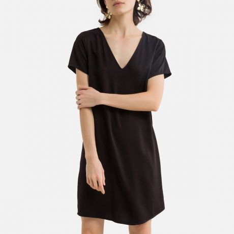 Платье LaRedoute Платье Короткое V-образный вырез короткие рукава 40 черный