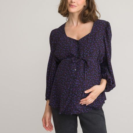 Блузка LaRedoute Блузка Для периода беременности с цветочным принтом 38 (FR) - 44 (RUS) черный