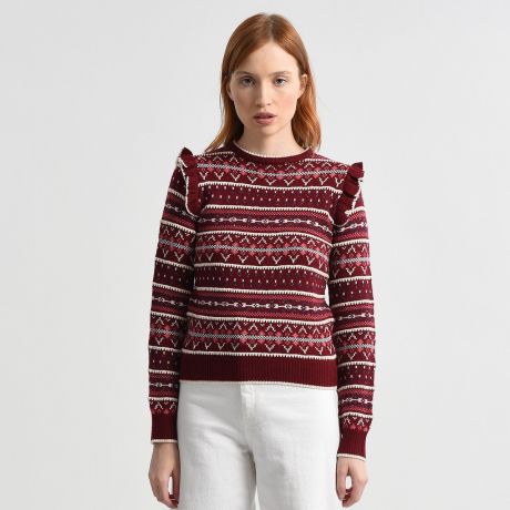 Пуловер LaRedoute Пуловер С плечиками с воланами оригинальная вышивка L красный