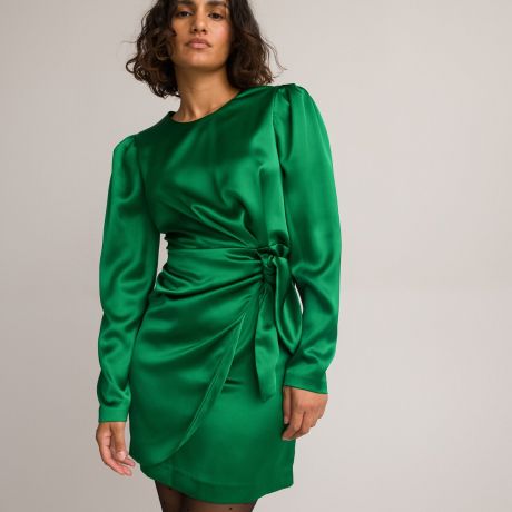 Платье LaRedoute Платье Короткое с круглым вырезом длинные рукава 52 зеленый