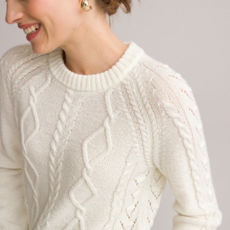 Пуловер LaRedoute Пуловер С круглым вырезом из плотного трикотажа 50/52 (FR) - 56/58 (RUS) белый