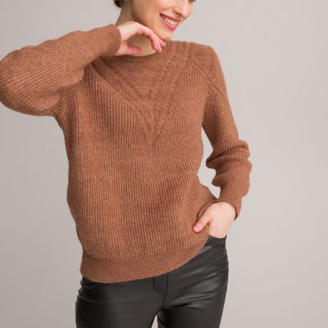 Пуловер LaRedoute Пуловер С круглым вырезом из плотного трикотажа 46/48 (FR) - 52/54 (RUS) каштановый