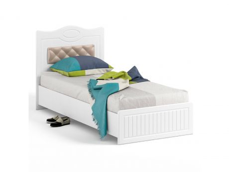 Кровать 900 с настилом и мягким элементом Монако МН-10 + МН-10А белое