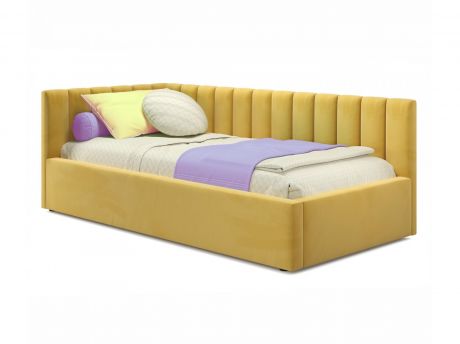 Мягкая кровать Milena 900 желтая с подъемным механизмом и матрасом PROMO