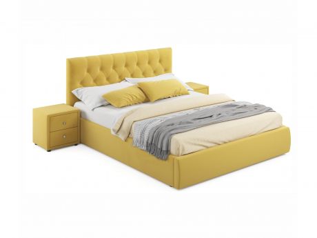 Мягкая кровать с тумбами Verona 1600 желтая с подъемным механизмом
