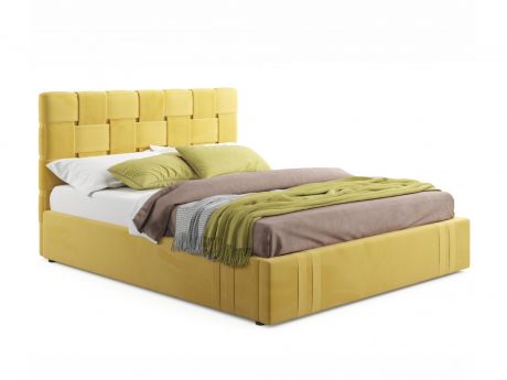 Мягкая кровать Tiffany 1600 желтая с подъемным механизмом с матрасом