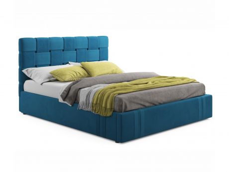 Мягкая кровать Tiffany 1600 синяя с подъемным механизмом с матрасом PROMO