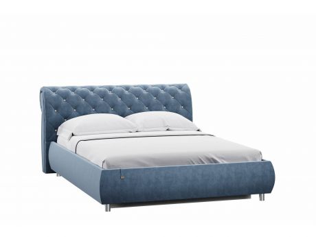 Кровать Эмили 1600 модель 309 со стразами Оникс 17 Синий, Массив, ДСП