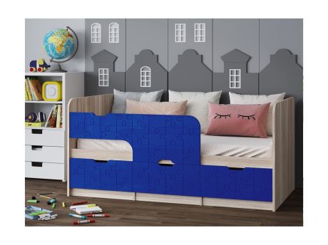 Детская кровать Юниор-9, 80х160 (Темно-синий металлик, Ясень шимо