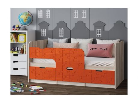 Детская кровать Юниор-9, 80х160 (Апельсин металлик, Ясень шимо
