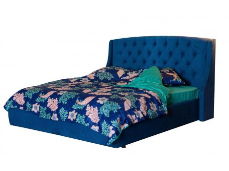 Мягкая кровать "Stefani" 1800 синяя с ортопед. основанием с