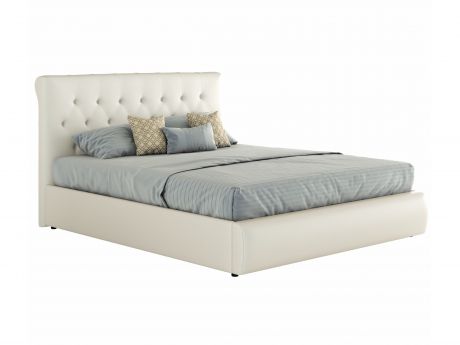 Мягкая белая двуспальная кровать 