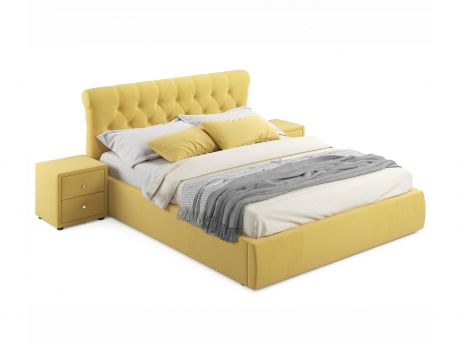 Мягкая кровать с тумбами Ameli 1600 желтая с подъемным механизмом