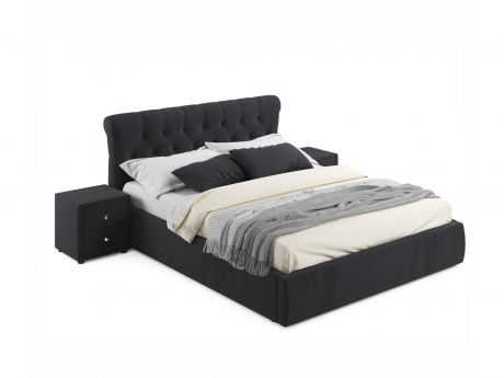 Мягкая кровать с тумбами Ameli 1600 темная с подъемным механизмом