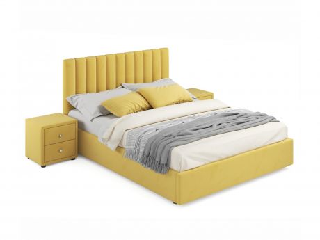 Мягкая кровать с тумбами Olivia 1600 желтая с подъемным механизмом
