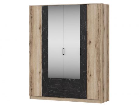 Шкаф 4-х дверный с зеркалом Омега Дуб делано светлый, Камень