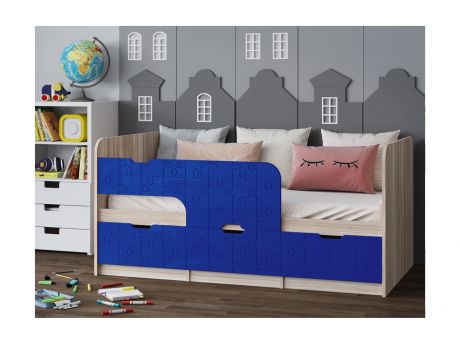 Детская кровать Юниор-9, 80х180 (Ясень шимо светлый, Темно-синий
