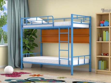Двухъярусная кровать Ницца (90х190) Оранжевый, , Голубой, ЛДСП, Метал