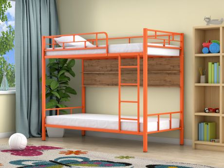 Двухъярусная кровать Ницца (90х190) Дуб ватан, Оранжевый, ЛДСП, Метал