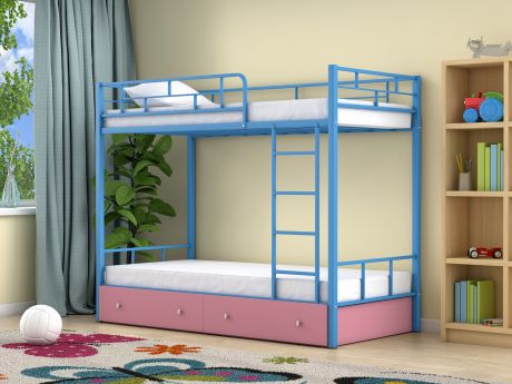 Двухъярусная кровать Ницца (90х190) Розовый, , Голубой, ЛДСП, Металл