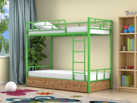 Двухъярусная кровать Ницца (90х190) Дуб ватан, Зеленый, ЛДСП, Металл