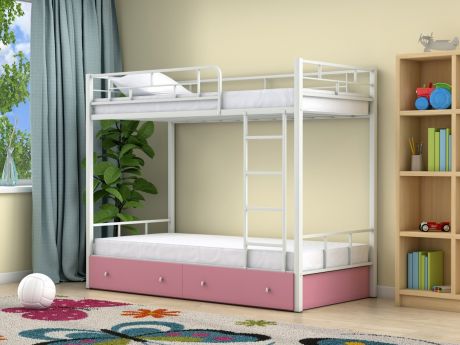 Двухъярусная кровать Ницца (90х190) Розовый, , Белый, ЛДСП, Металл