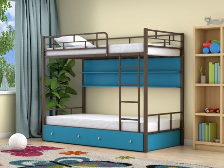 Двухъярусная кровать Ницца (90х190) Голубой, , Коричневый, ЛДСП, Мета