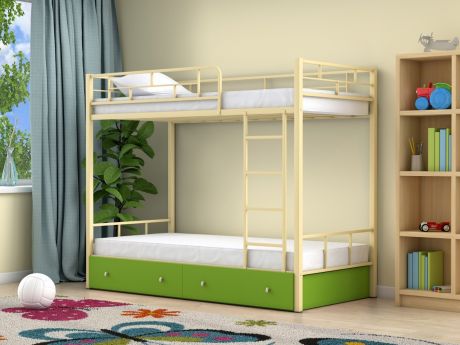 Двухъярусная кровать Ницца (90х190) Зеленый, , Белый, ЛДСП, Металл