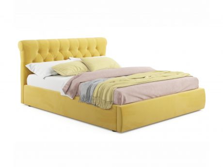 Мягкая кровать Ameli 1600 желтая с подъемным механизмом с матрасом