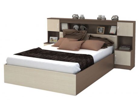 Кровать с прикроватным блоком КР-552 Basya (160х200) Шимо светлый