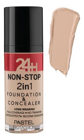 Тональная основа для лица 24H Non-Stop 2in1 Foundation & Concealer 30мл: 605 Sand