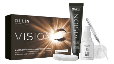 Набор для бровей и ресниц Vision Color Cream For Eyebrows And Eyelashes (крем-краска 20мл + окислитель 20мл): Светло-коричневый