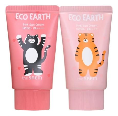Крем солнцезащитный для лица Eco Earth Pink Sun Cream Special SPF50+ PA++++ 2*50г