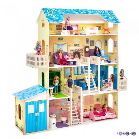 Кукольные домики и мебель Paremo Деревянный кукольный домик Лира с гаражом и мебелью (28 предметов)